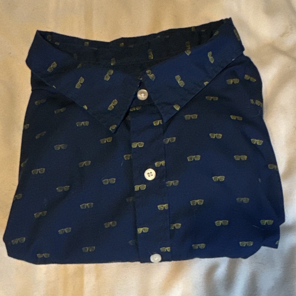 No Retreat Men's 4XL Graphic Print Button-Up Shirt Blue Short Sleeve